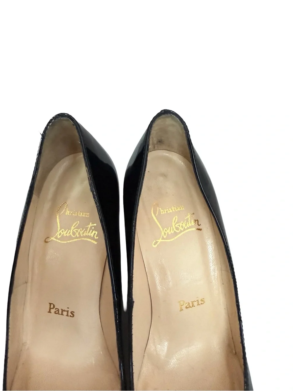 Christian Louboutin Black Patent Leather Round Toe Wedge Pumps Size 6 Women's
